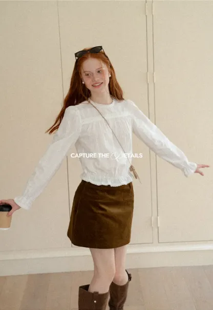 Ruffled Sleeve Lace Trim Blouse