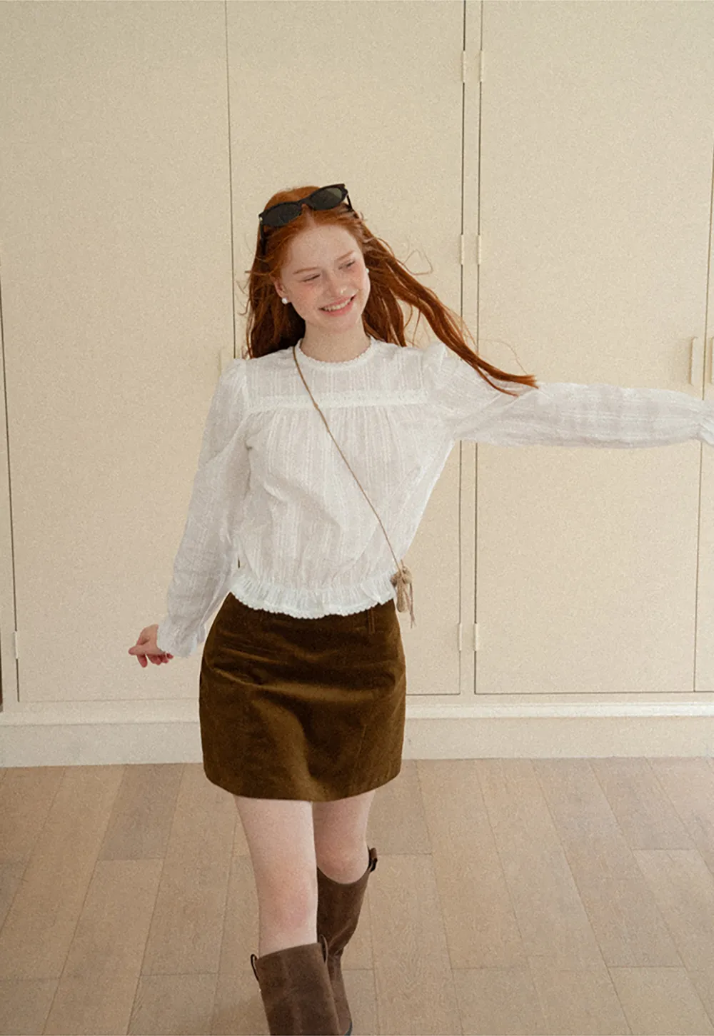 Ruffled Sleeve Lace Trim Blouse