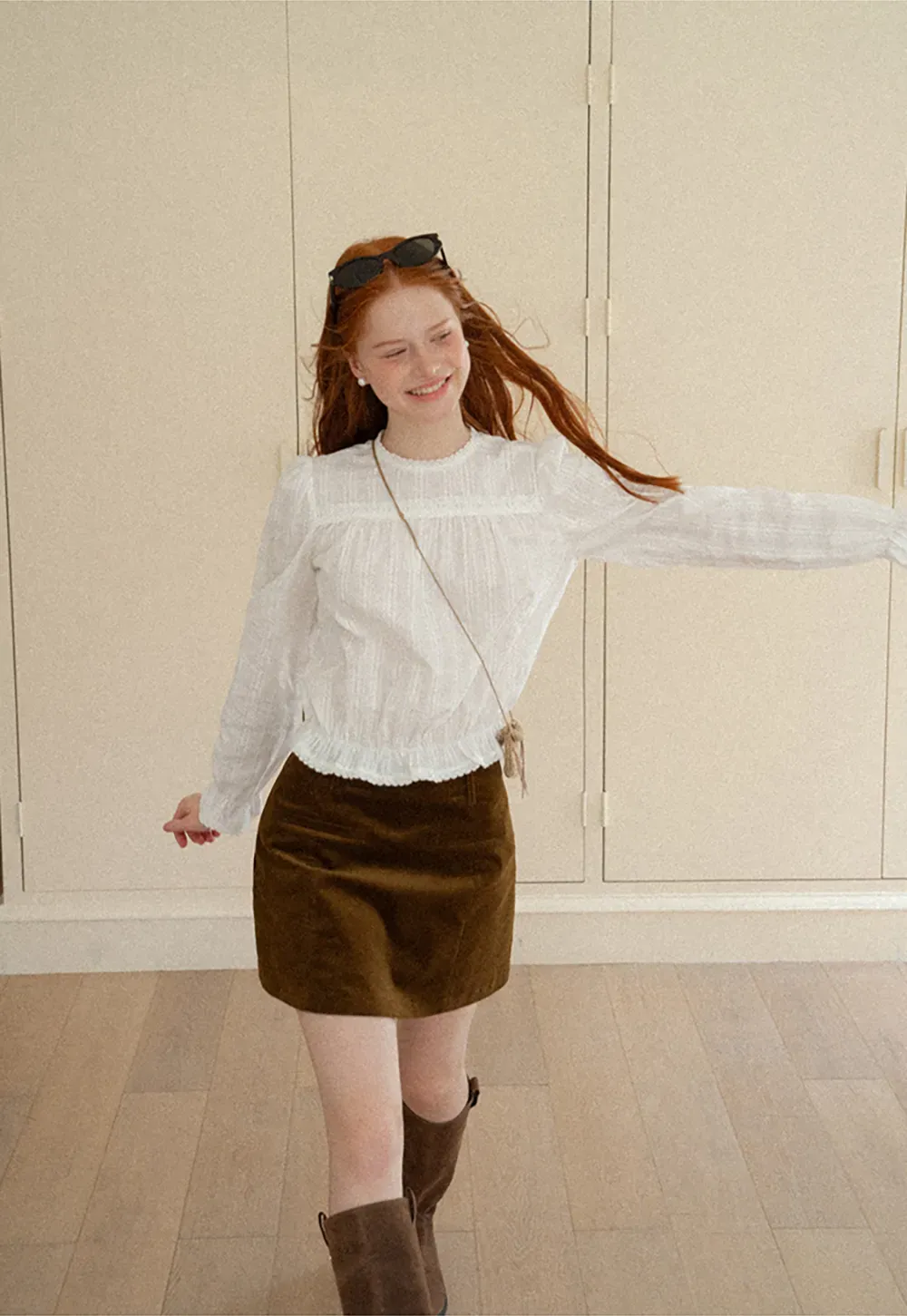 Ruffled Sleeve Lace Trim Blouse