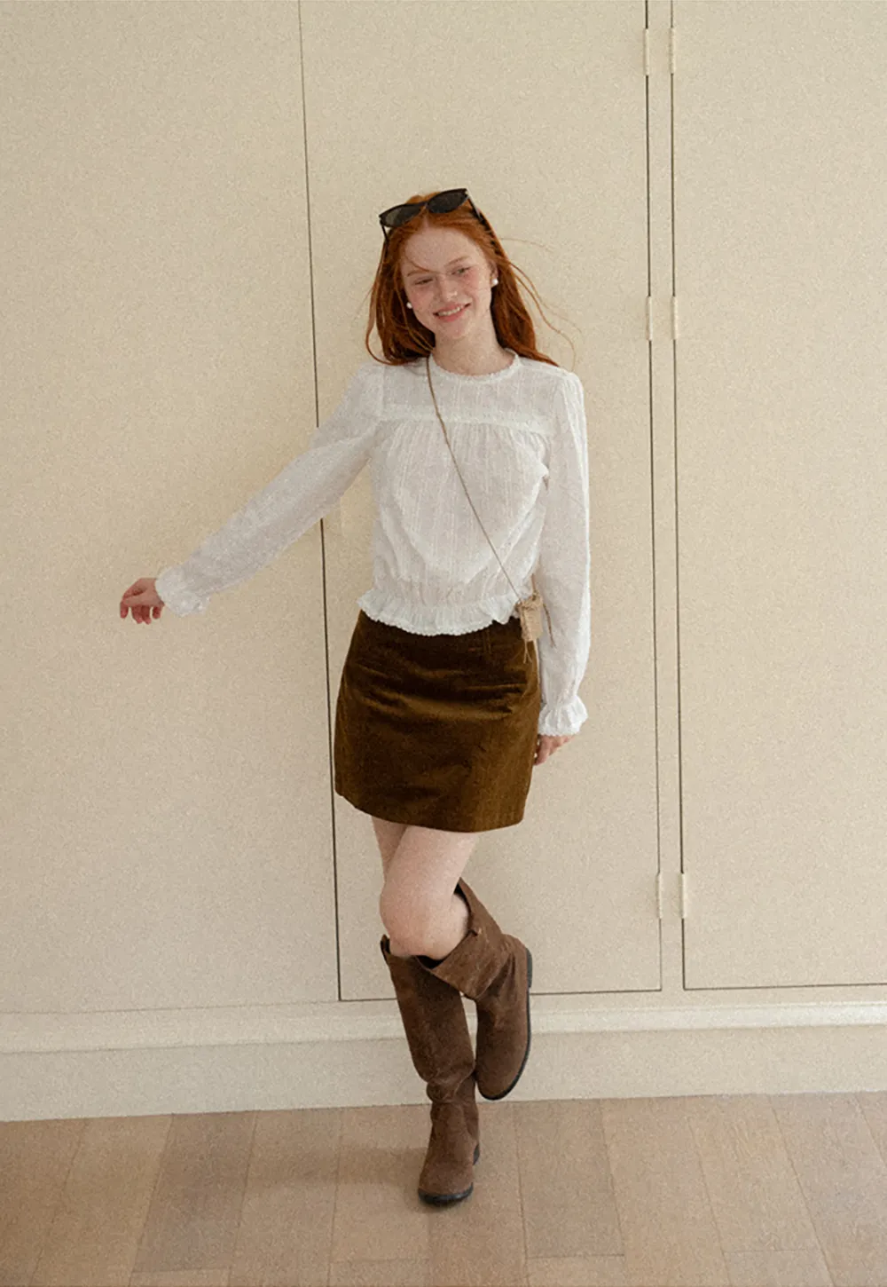 Ruffled Sleeve Lace Trim Blouse