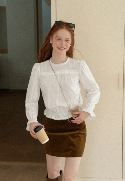 Ruffled Sleeve Lace Trim Blouse