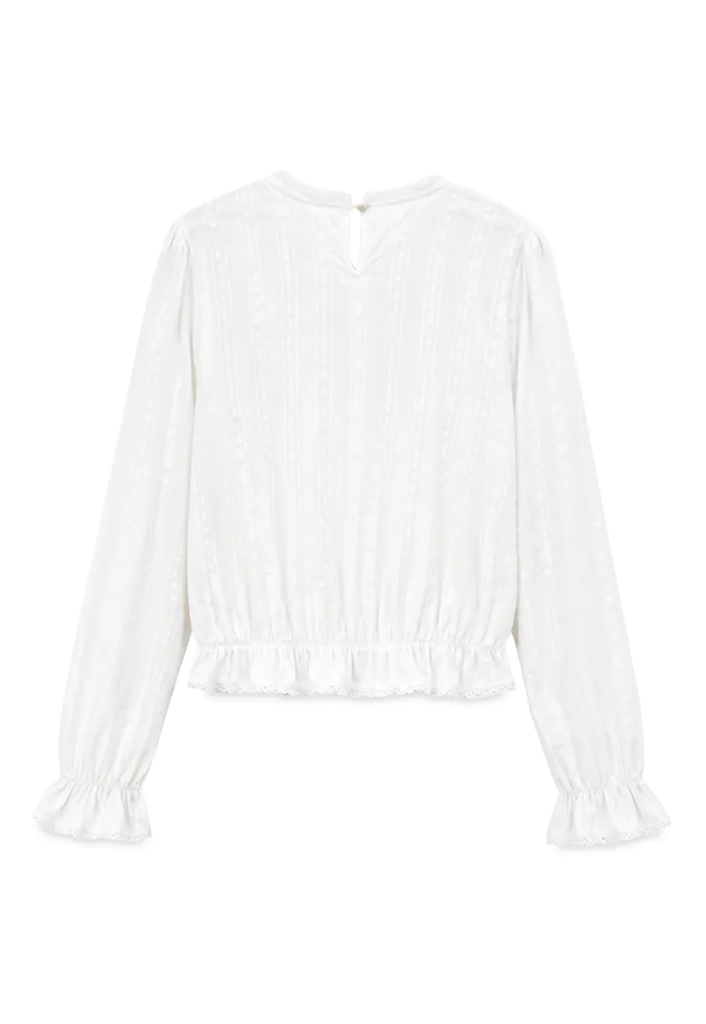 Ruffled Sleeve Lace Trim Blouse