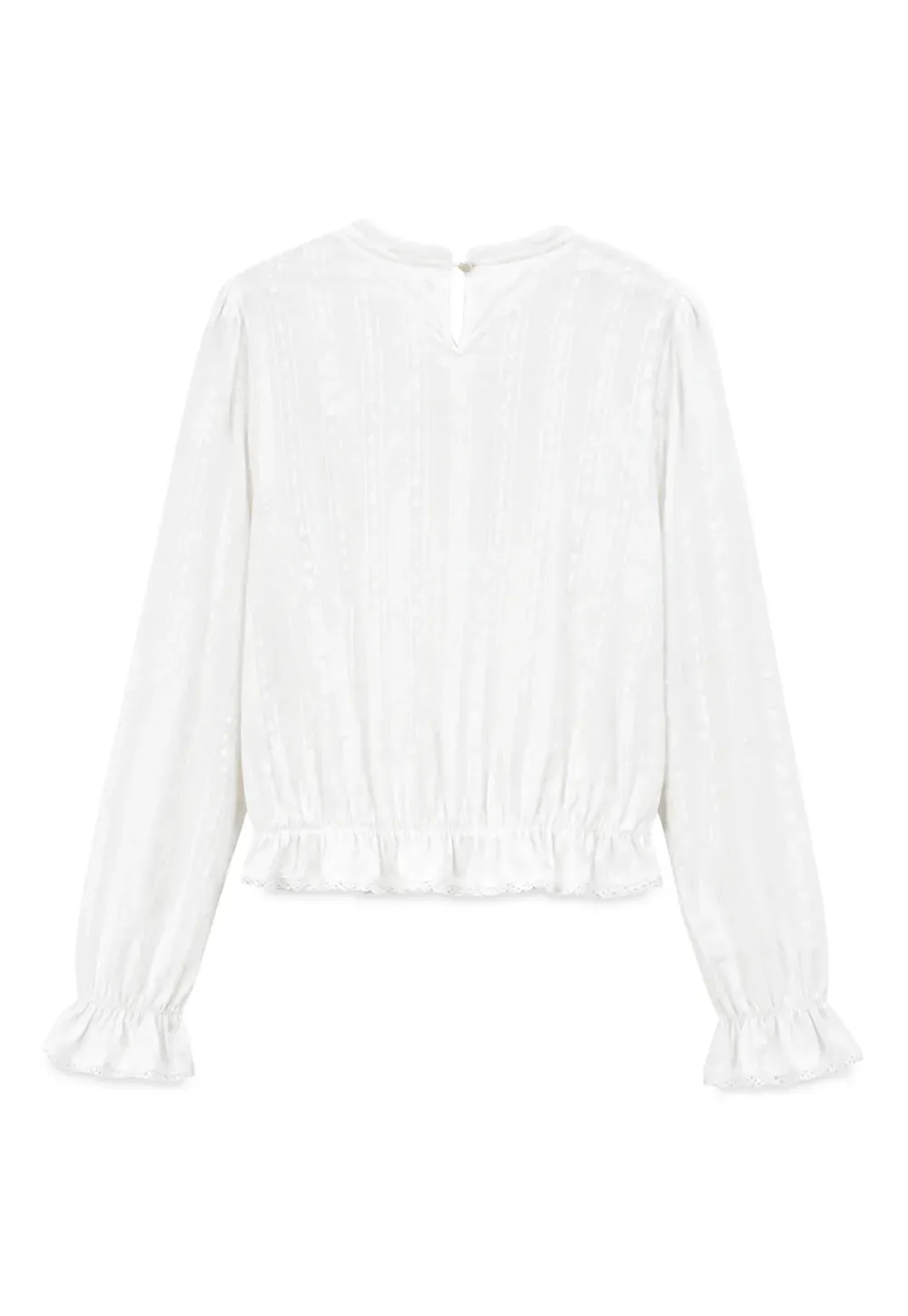 Ruffled Sleeve Lace Trim Blouse