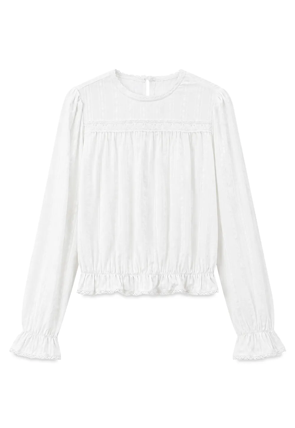 Ruffled Sleeve Lace Trim Blouse