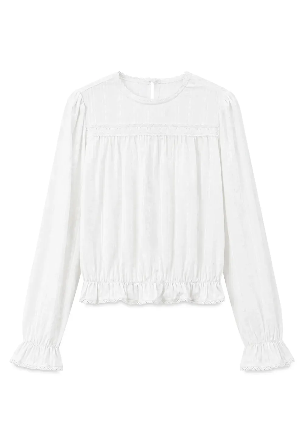 Ruffled Sleeve Lace Trim Blouse