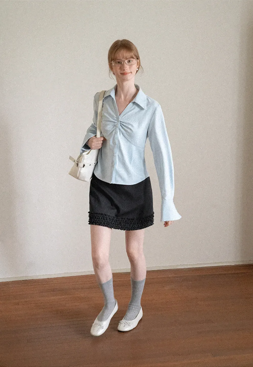 Ruched Front Button Down Shirt