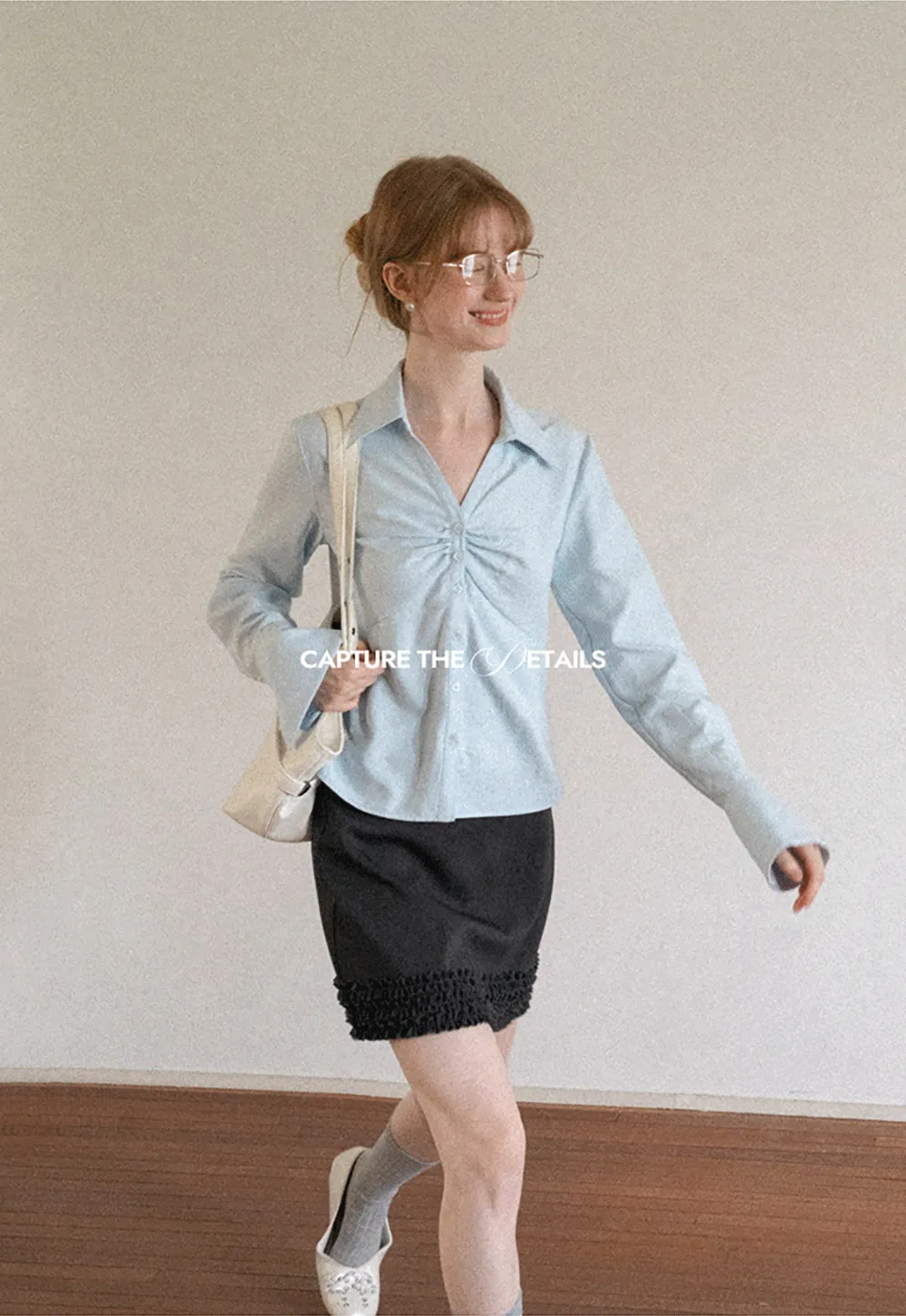 Ruched Front Button Down Shirt