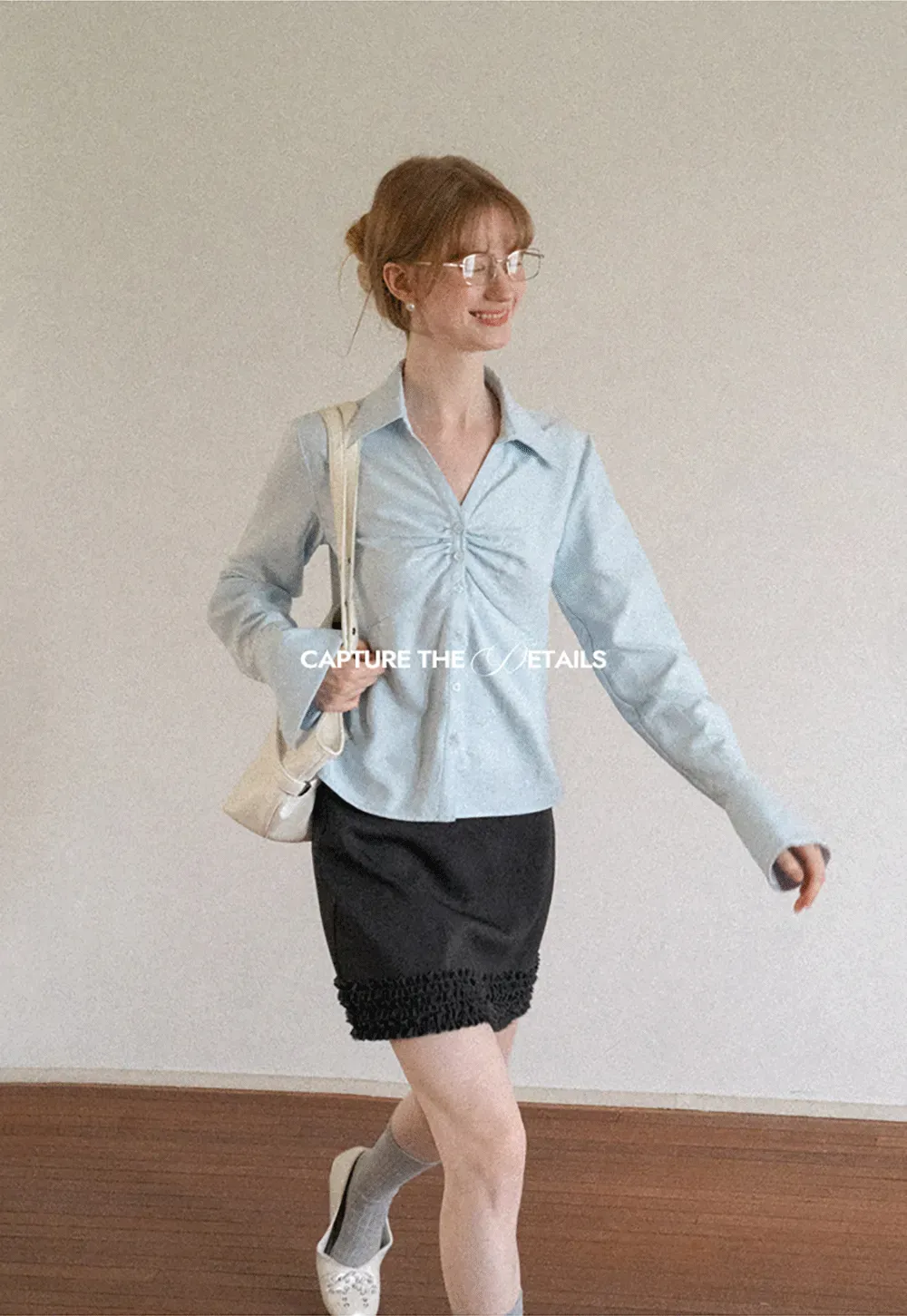 Ruched Front Button Down Shirt