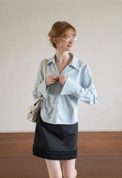 Ruched Front Button Down Shirt