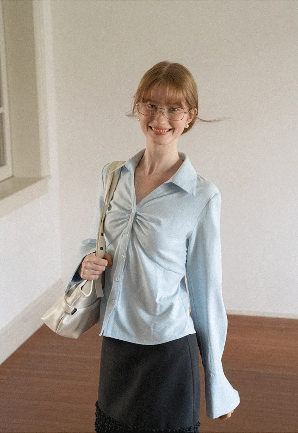 Ruched Front Button Down Shirt