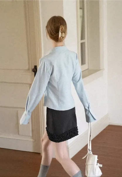 Ruched Front Button Down Shirt