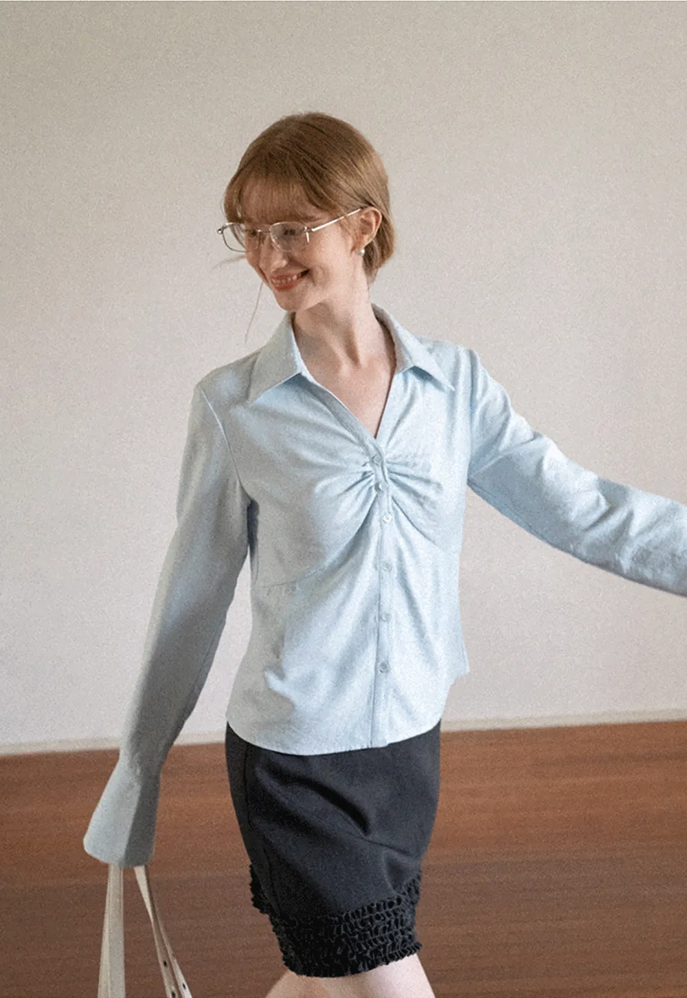 Ruched Front Button Down Shirt