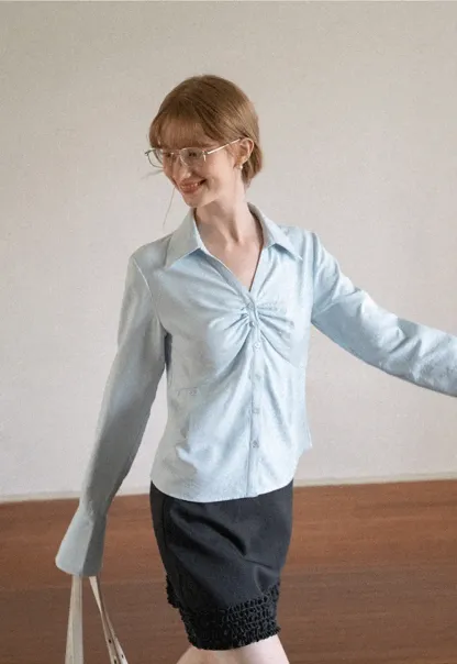 Ruched Front Button Down Shirt