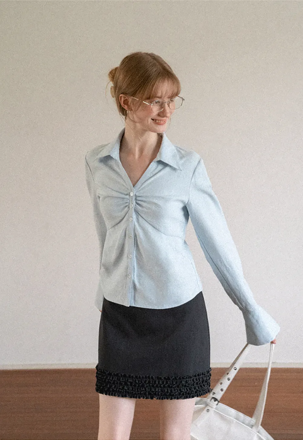 Ruched Front Button Down Shirt