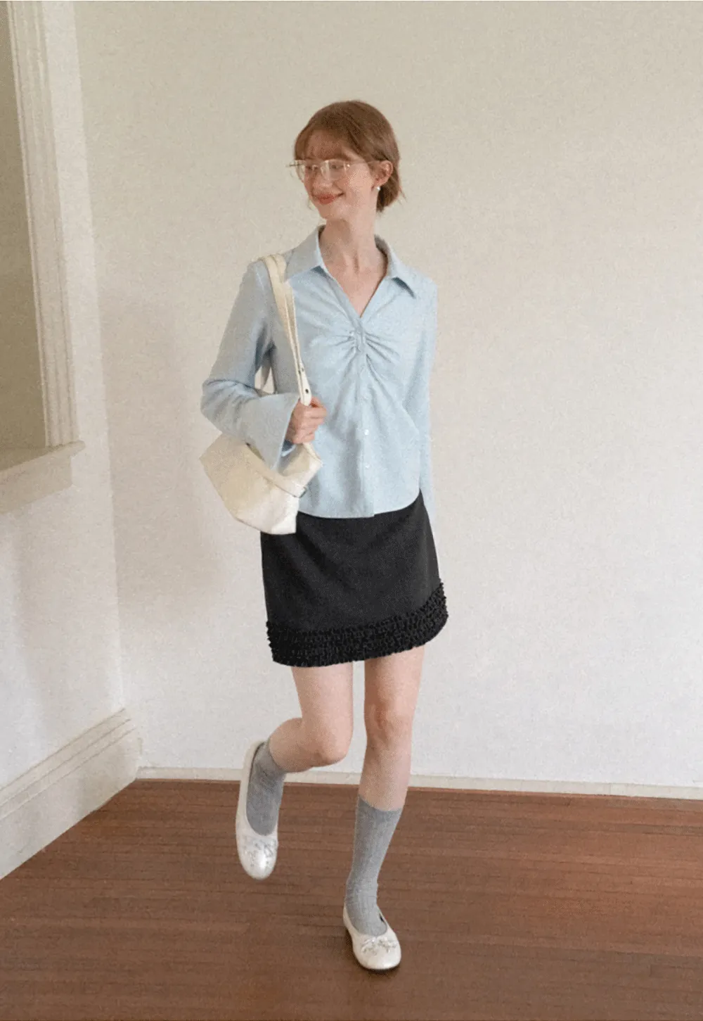 Ruched Front Button Down Shirt