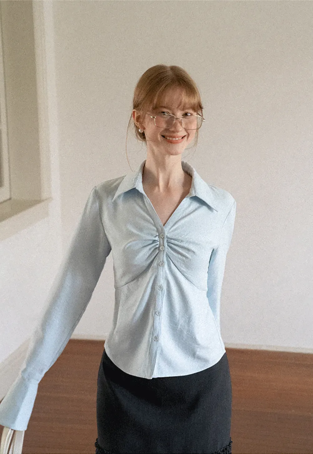 Ruched Front Button Down Shirt
