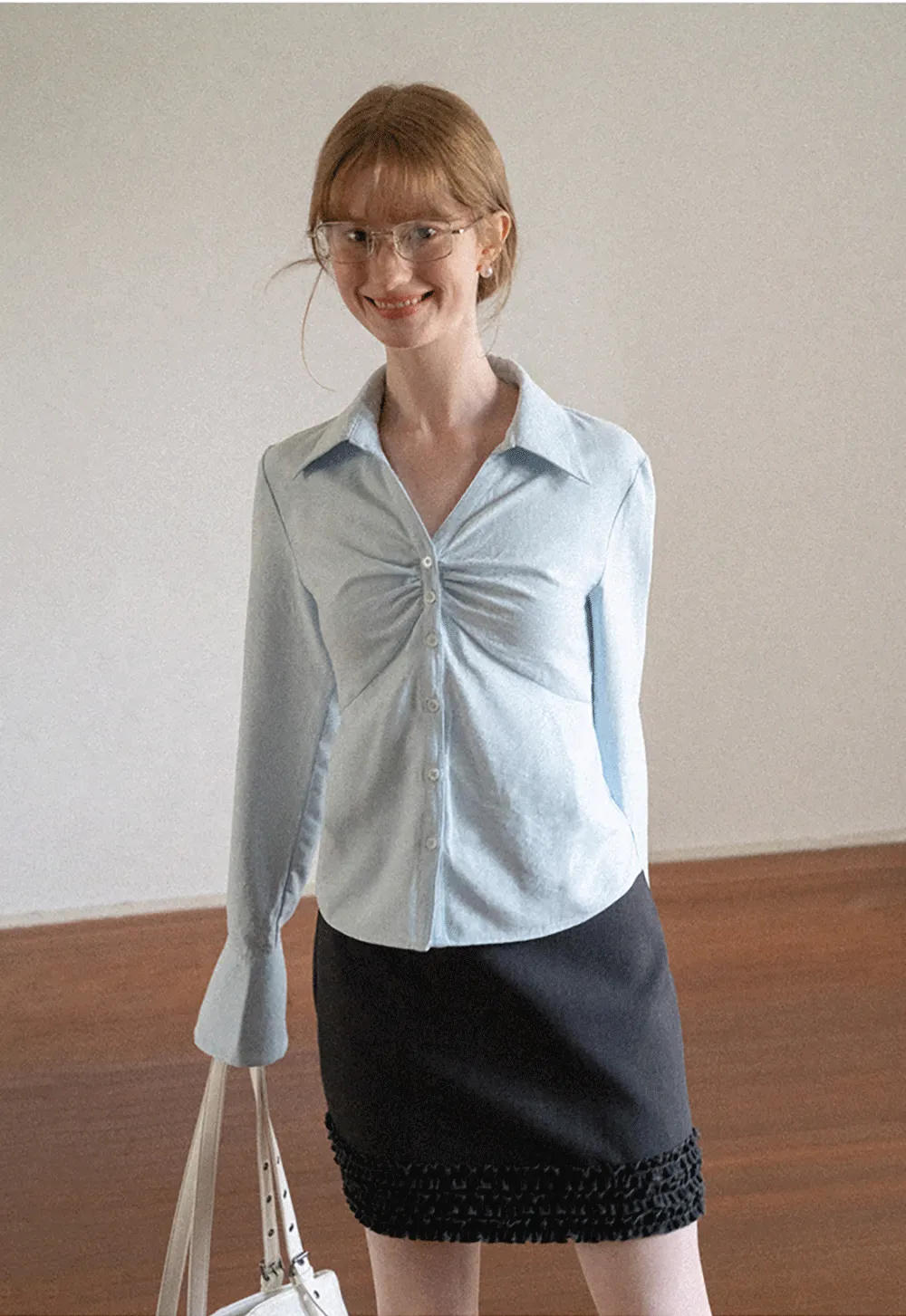 Ruched Front Button Down Shirt
