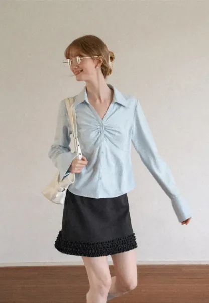Ruched Front Button Down Shirt