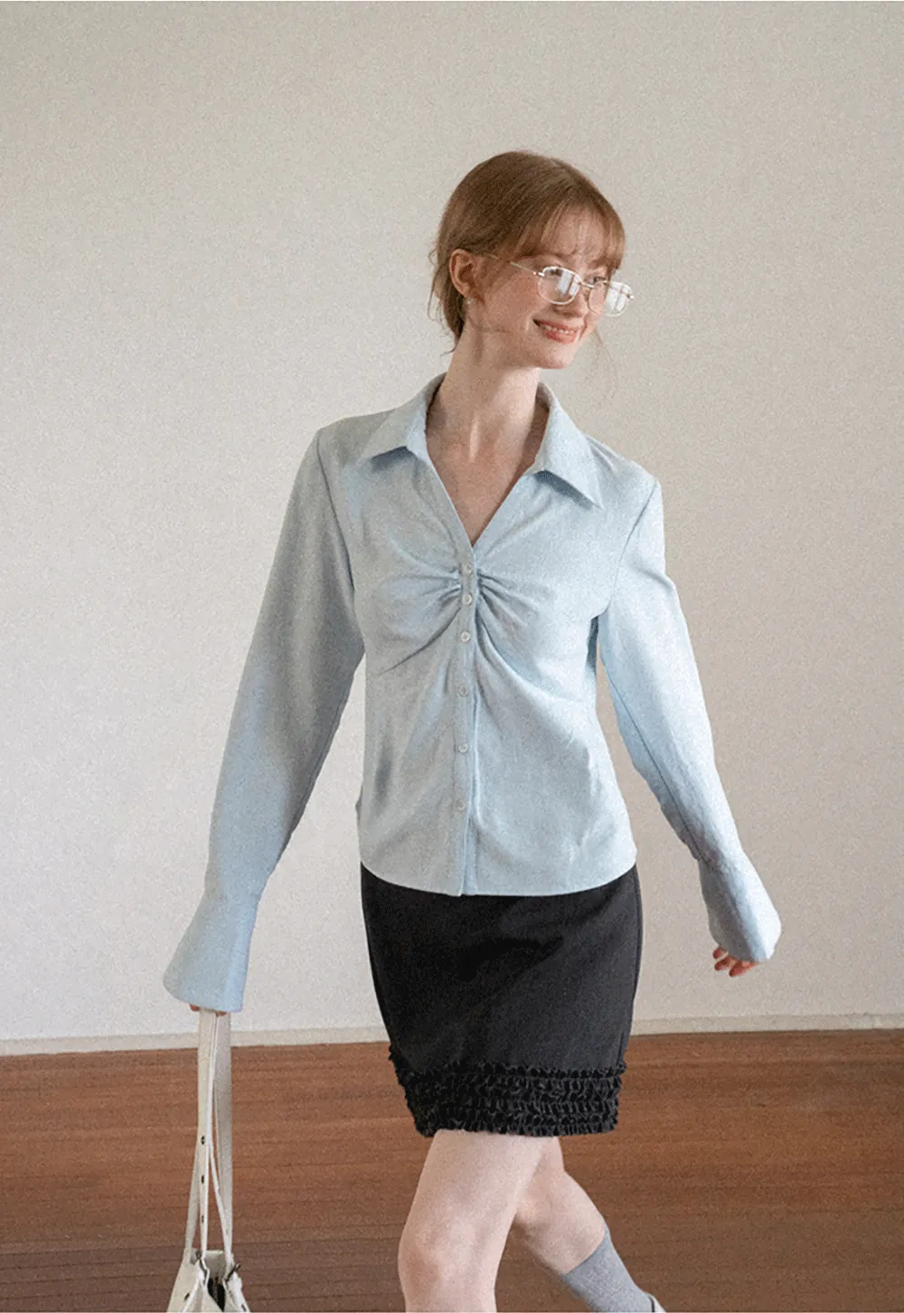Ruched Front Button Down Shirt