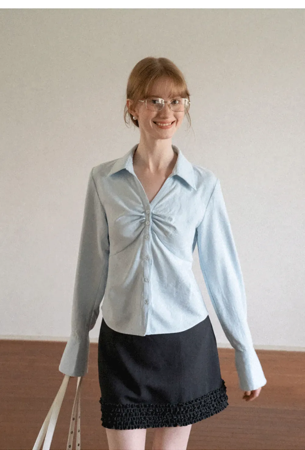 Ruched Front Button Down Shirt