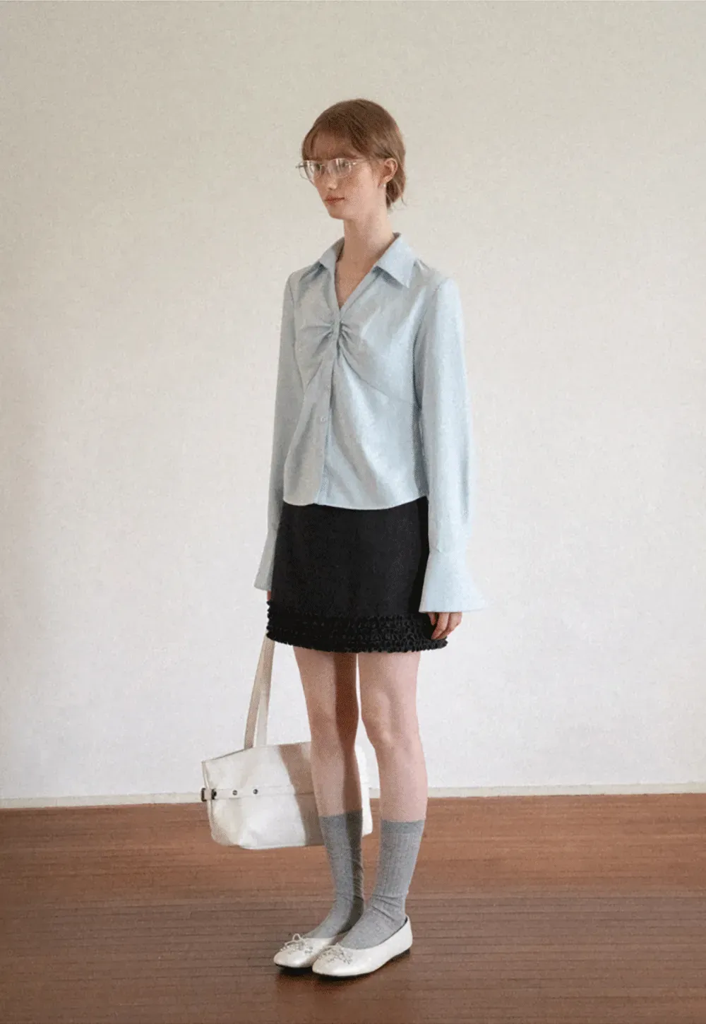 Ruched Front Button Down Shirt