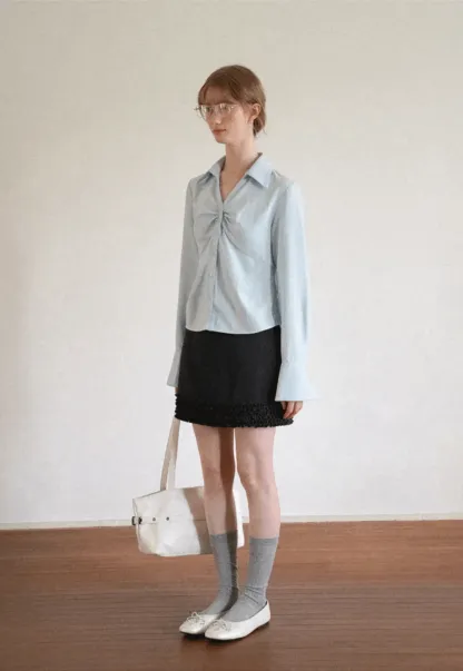 Ruched Front Button Down Shirt