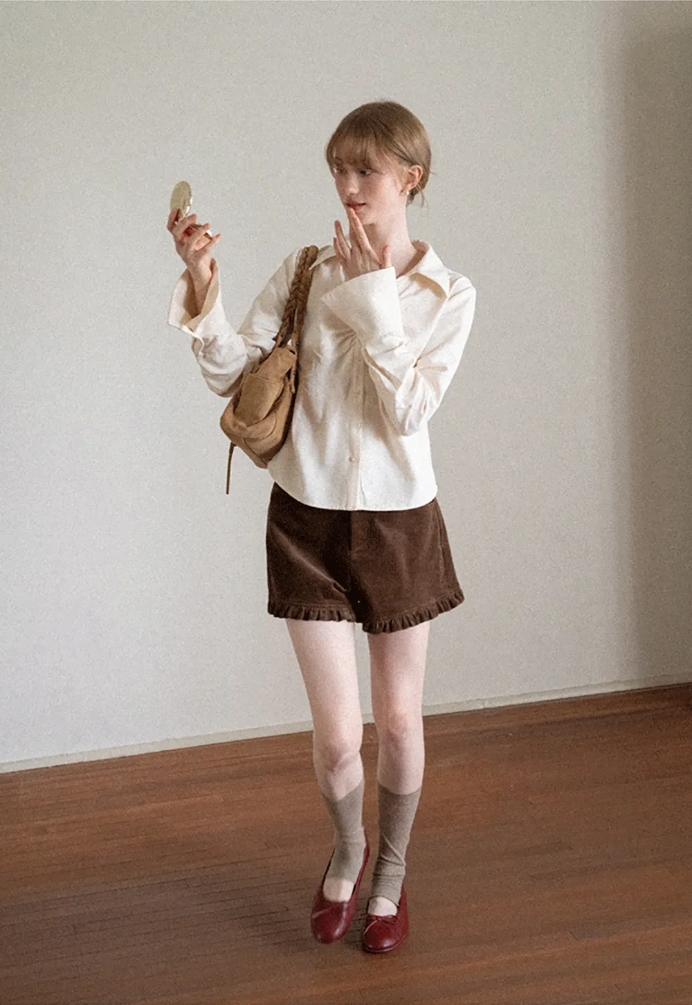Ruched Front Button Down Shirt