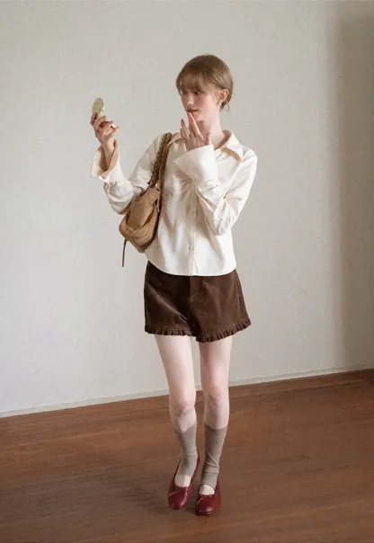 Ruched Front Button Down Shirt