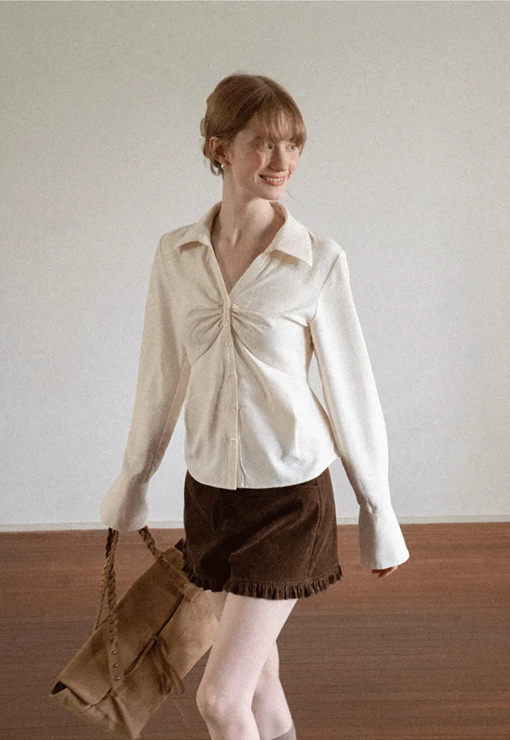 Ruched Front Button Down Shirt
