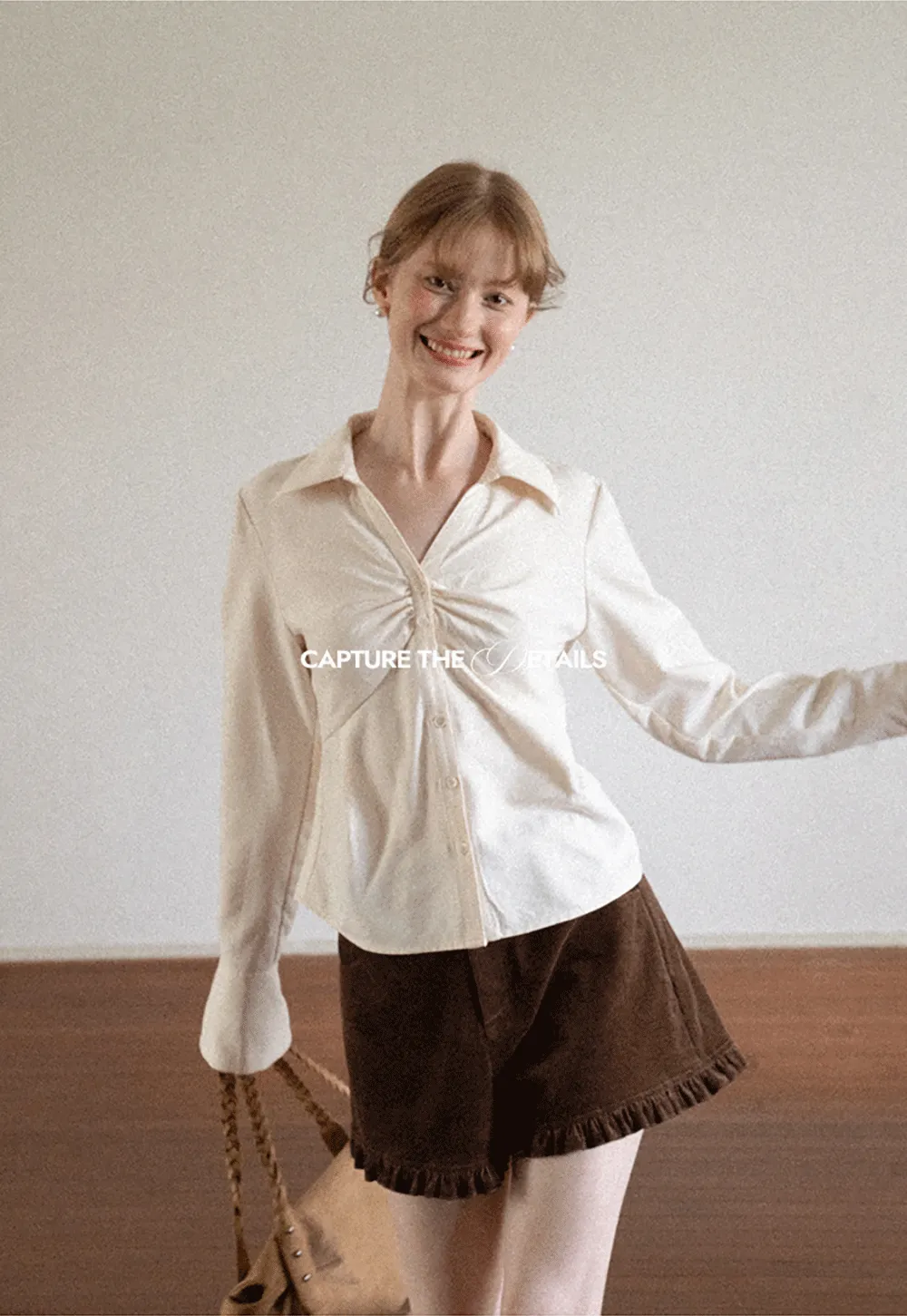 Ruched Front Button Down Shirt