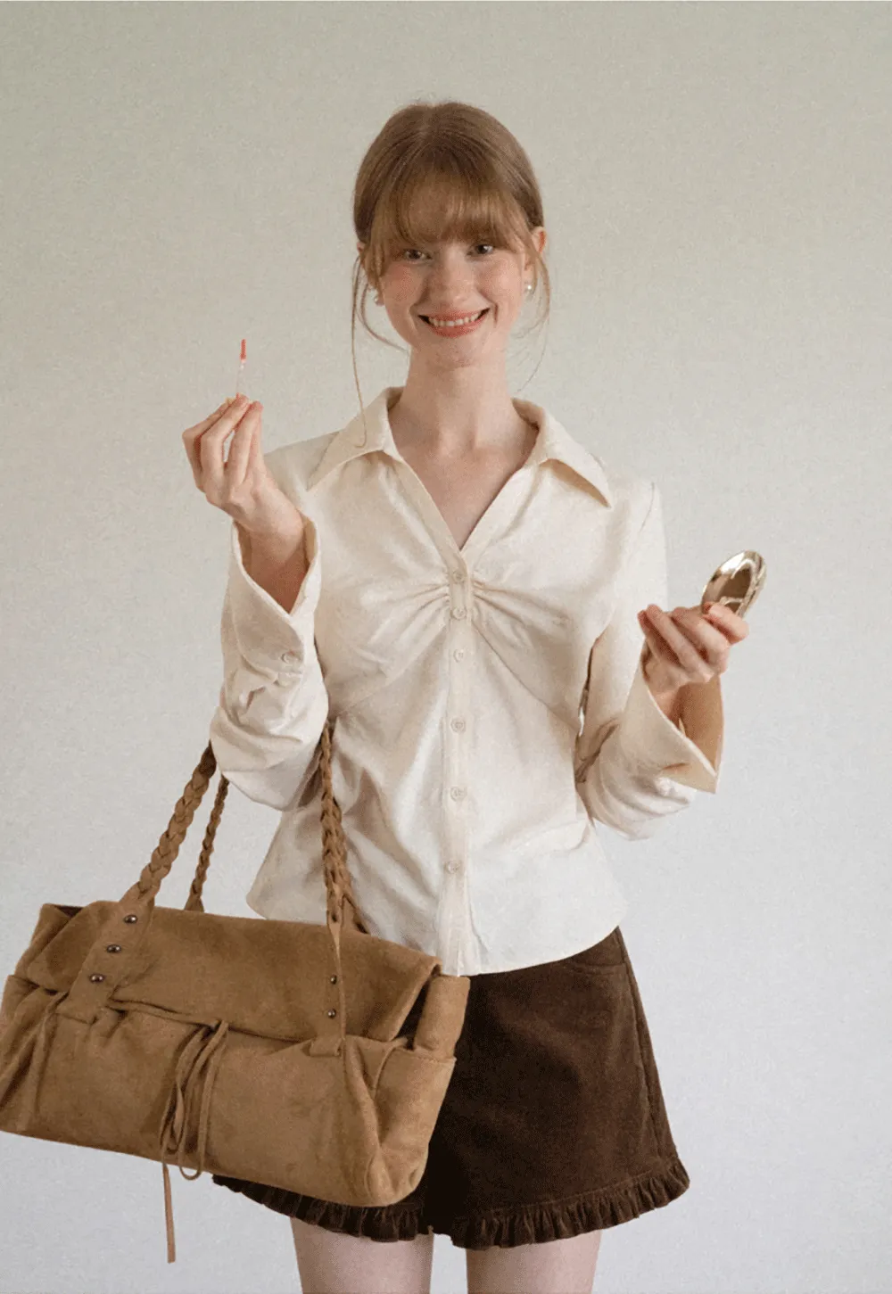 Ruched Front Button Down Shirt