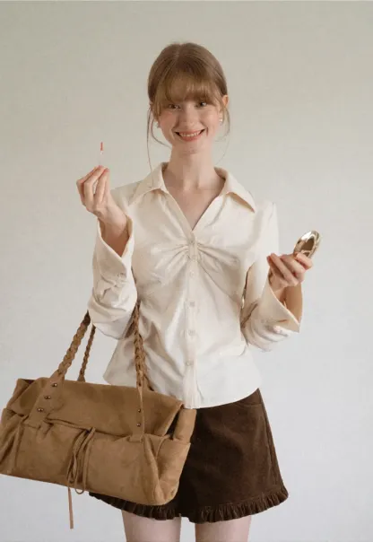 Ruched Front Button Down Shirt