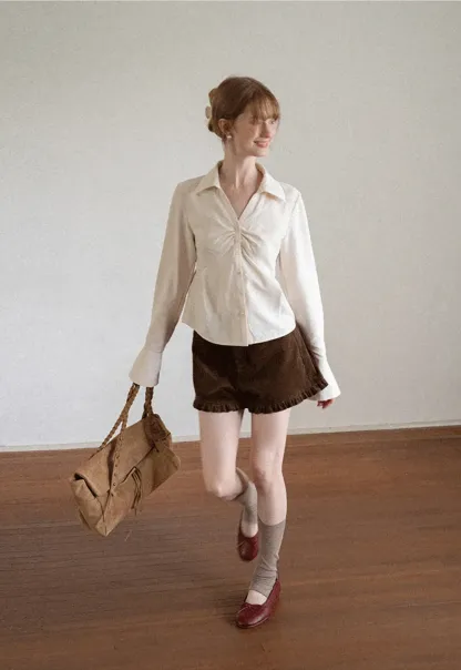 Ruched Front Button Down Shirt
