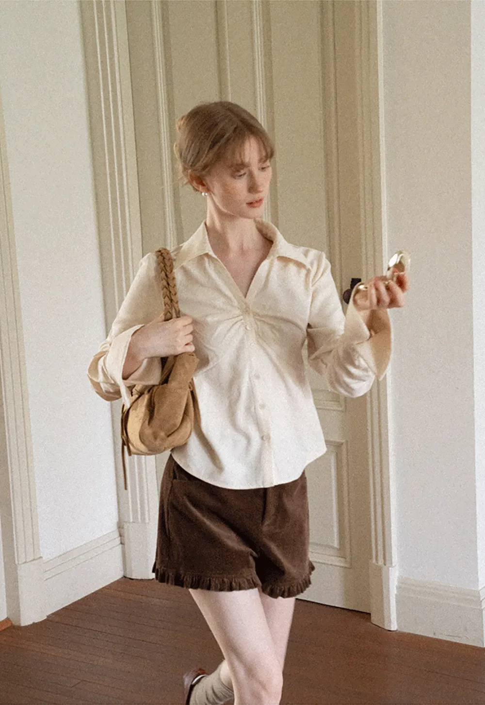 Ruched Front Button Down Shirt