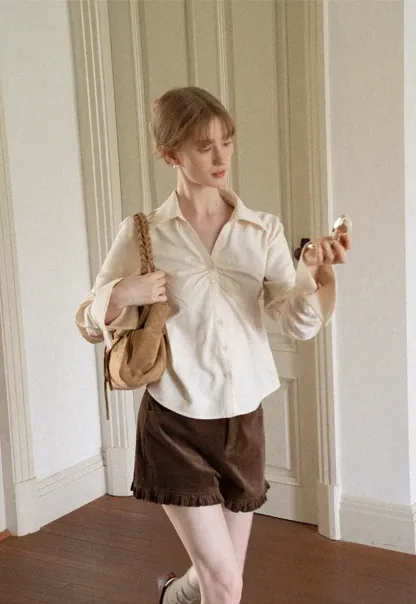 Ruched Front Button Down Shirt