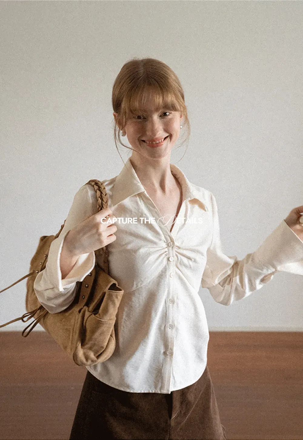 Ruched Front Button Down Shirt