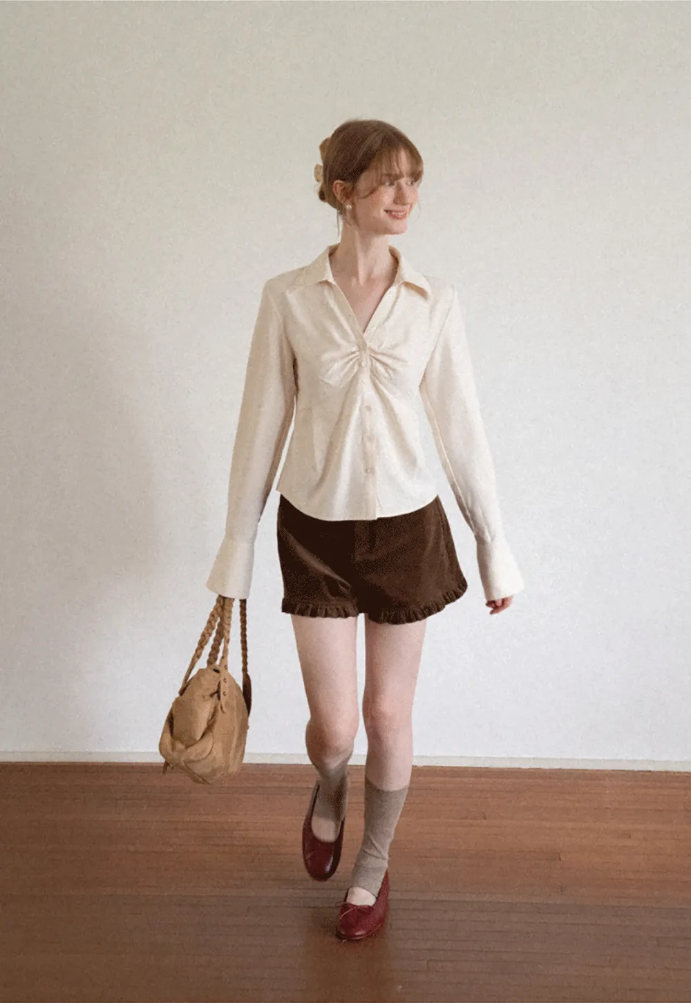 Ruched Front Button Down Shirt
