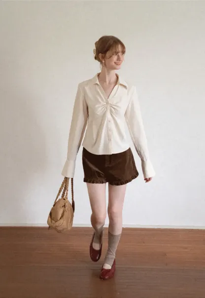 Ruched Front Button Down Shirt