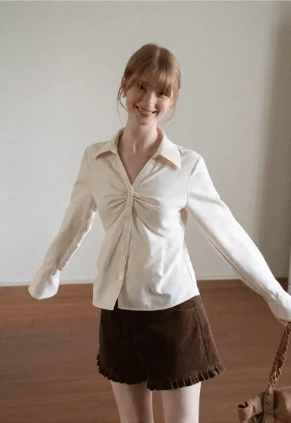 Ruched Front Button Down Shirt