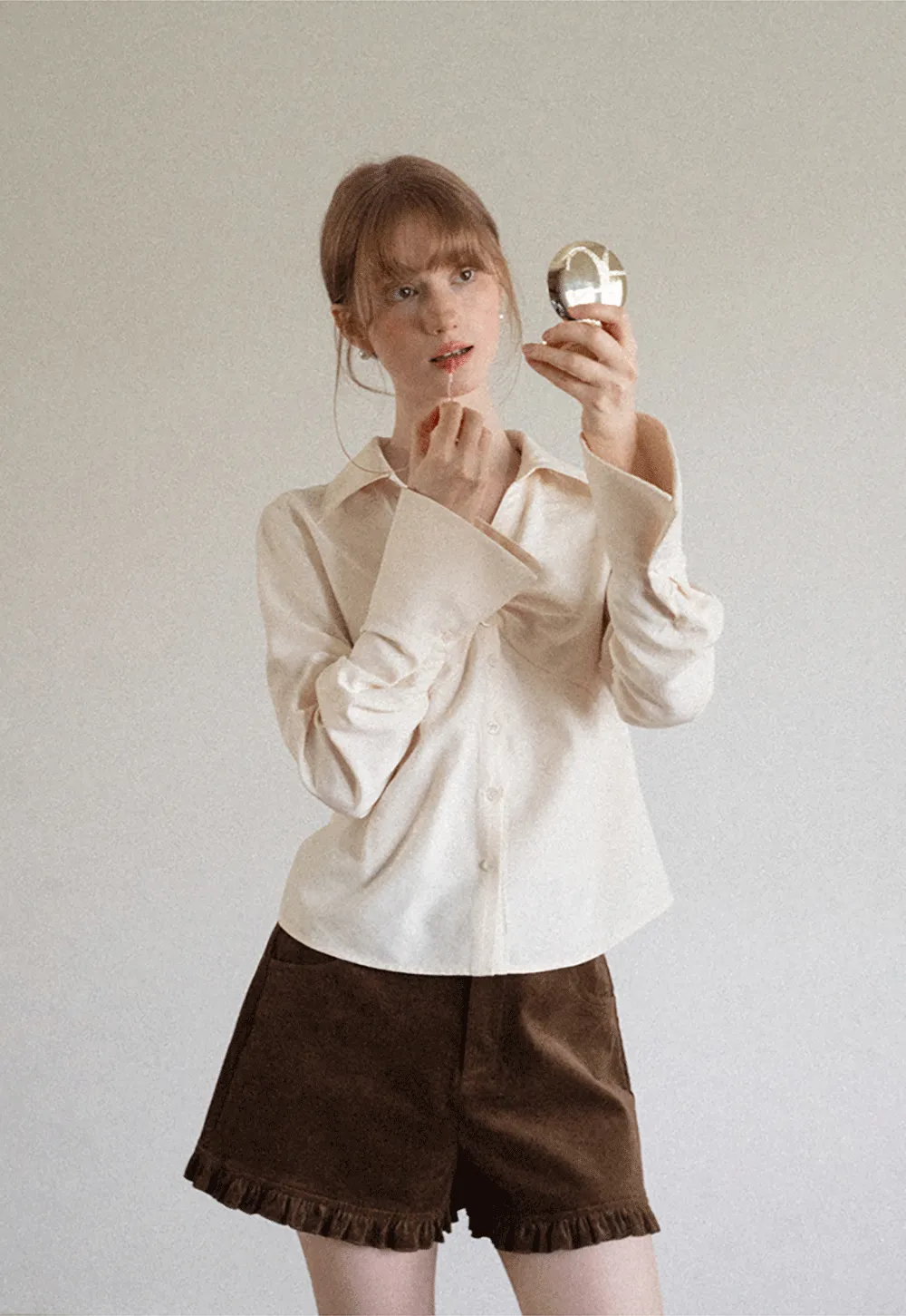 Ruched Front Button Down Shirt