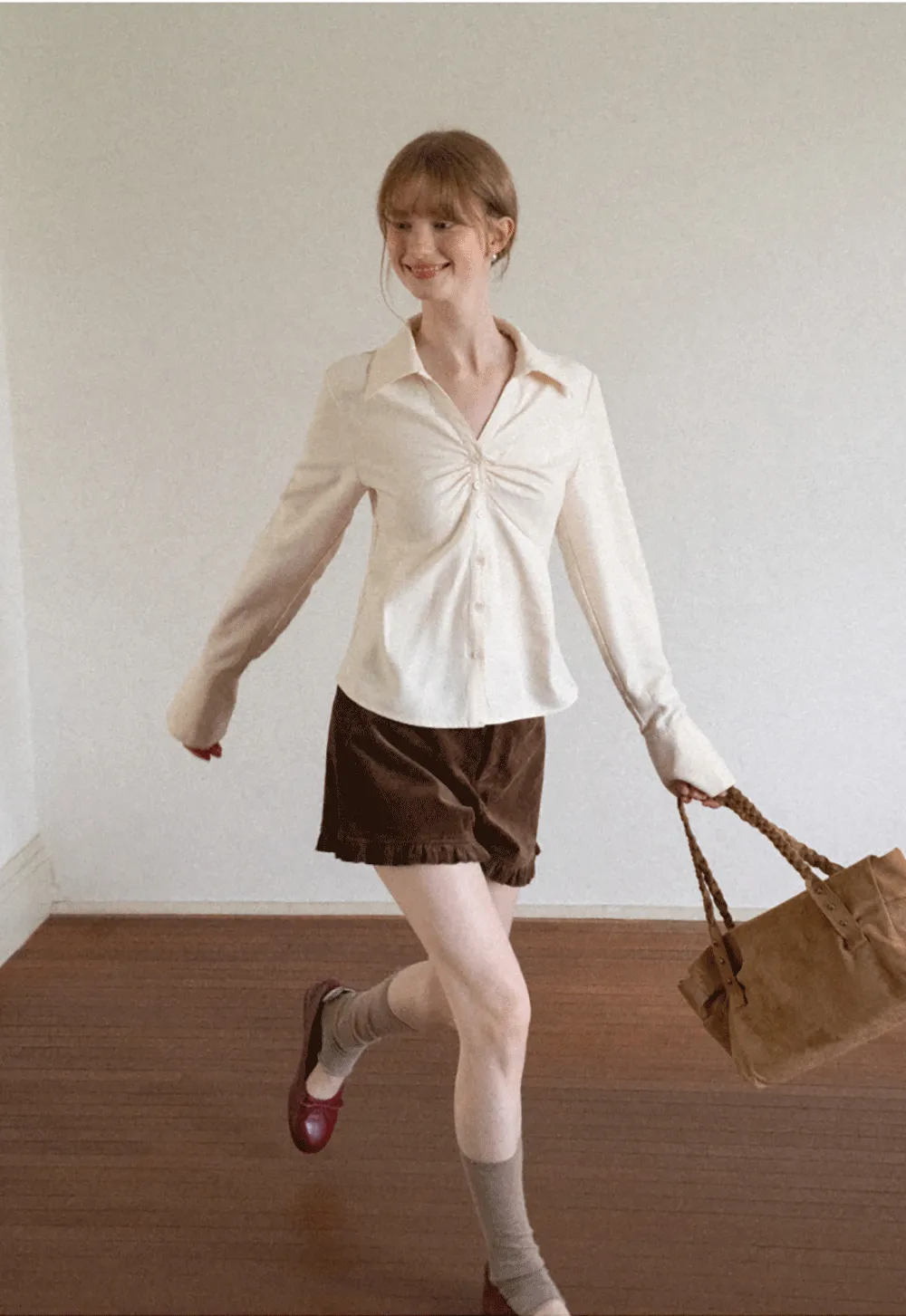 Ruched Front Button Down Shirt
