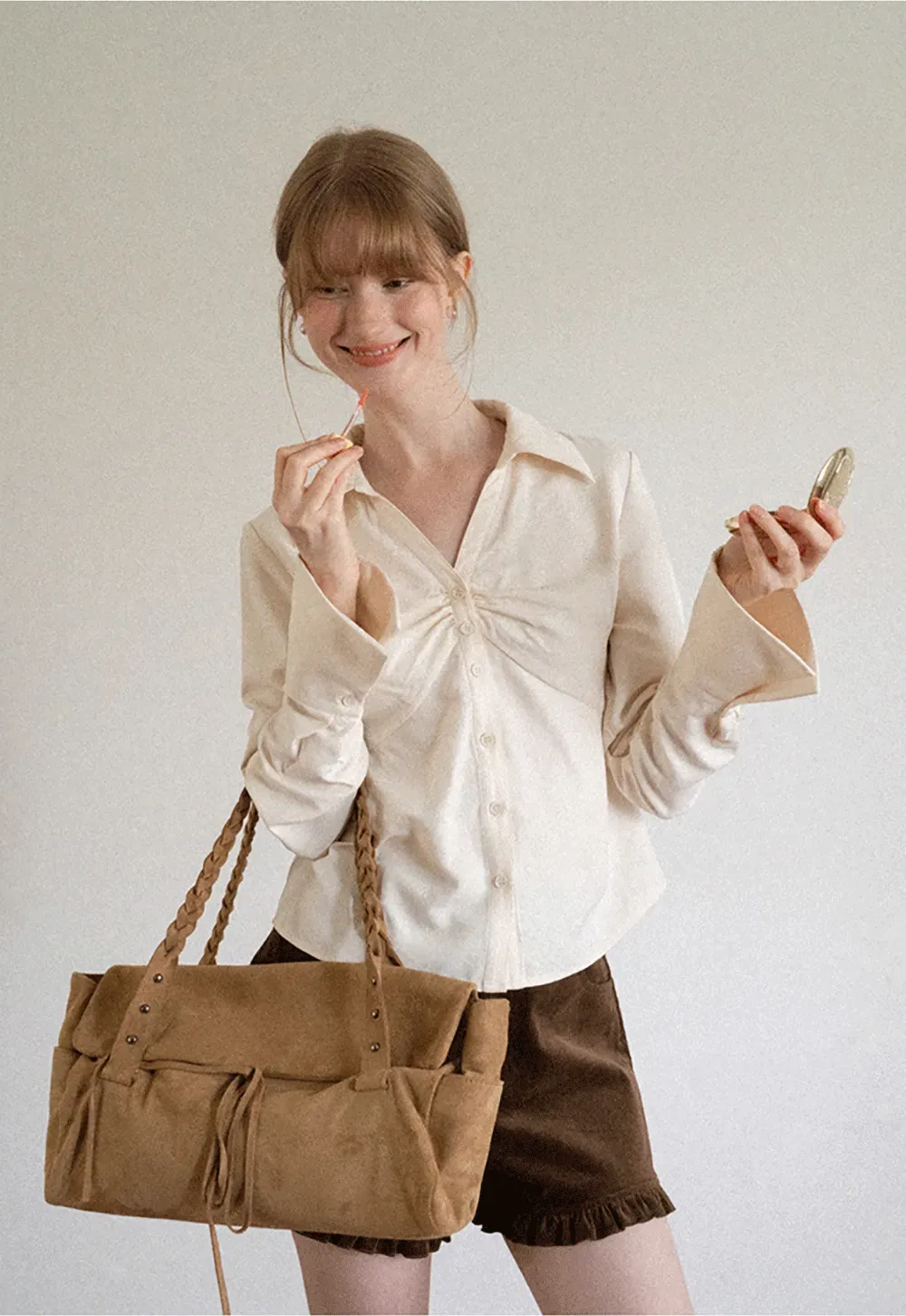 Ruched Front Button Down Shirt