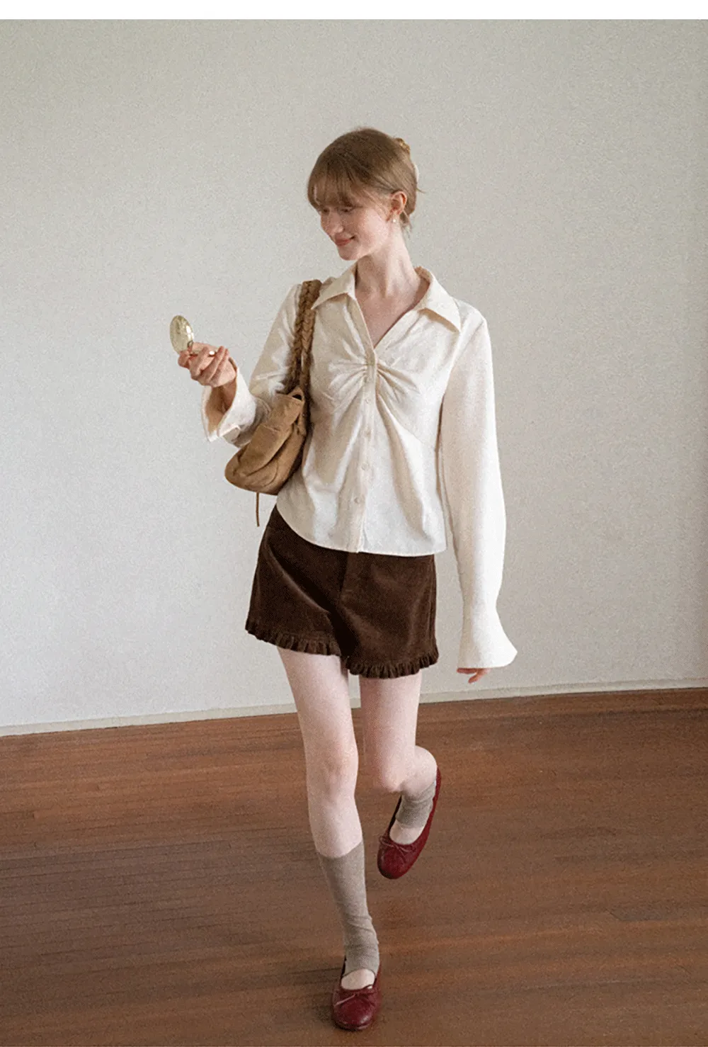 Ruched Front Button Down Shirt