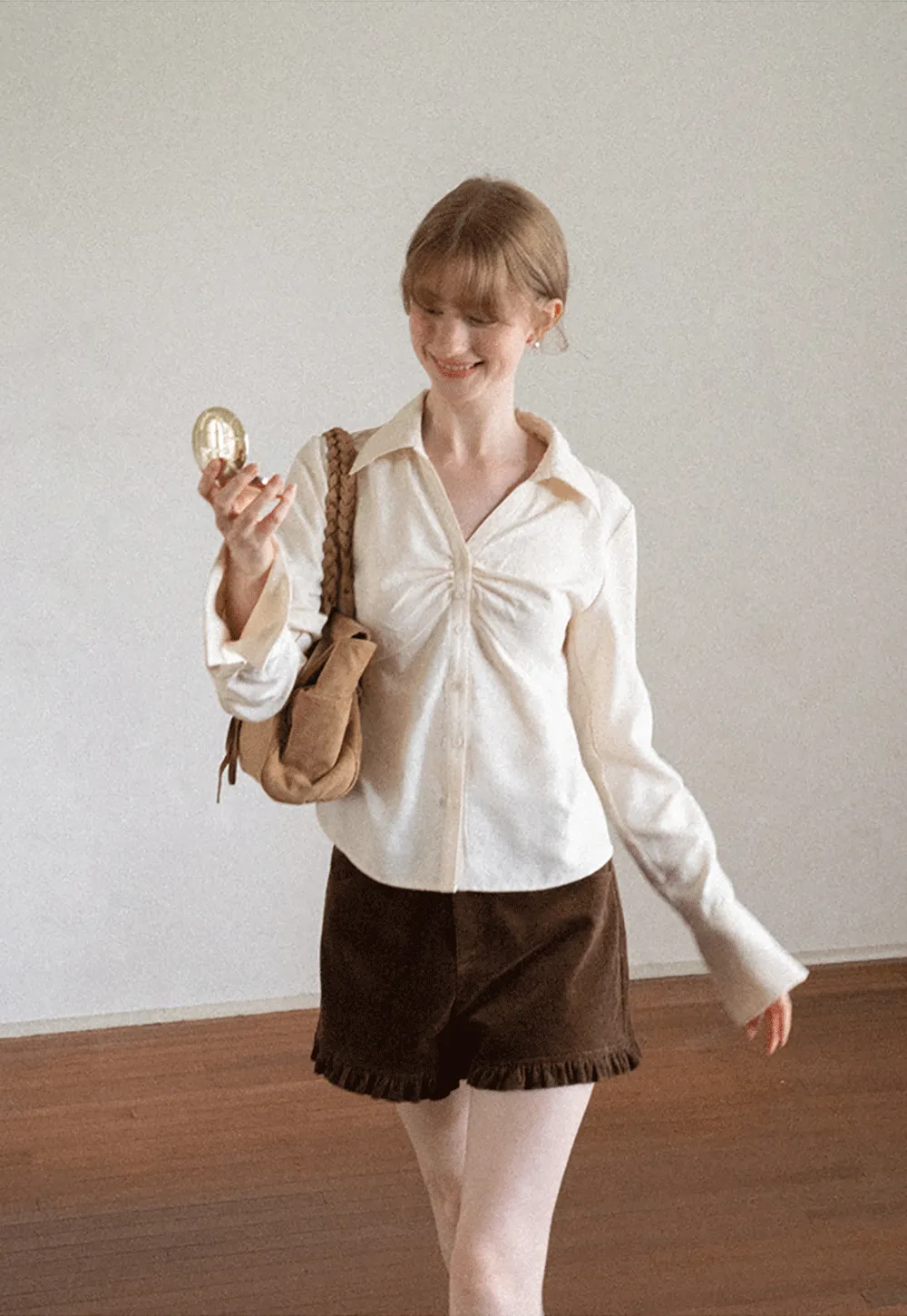 Ruched Front Button Down Shirt