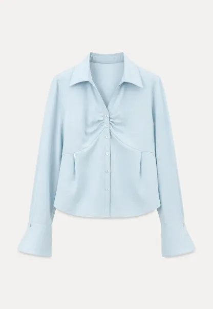 Ruched Front Button Down Shirt