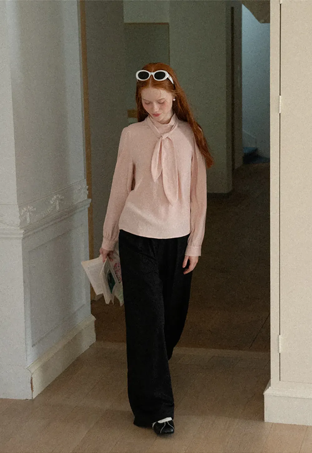 Puffed Sleeve High Neck Blouse