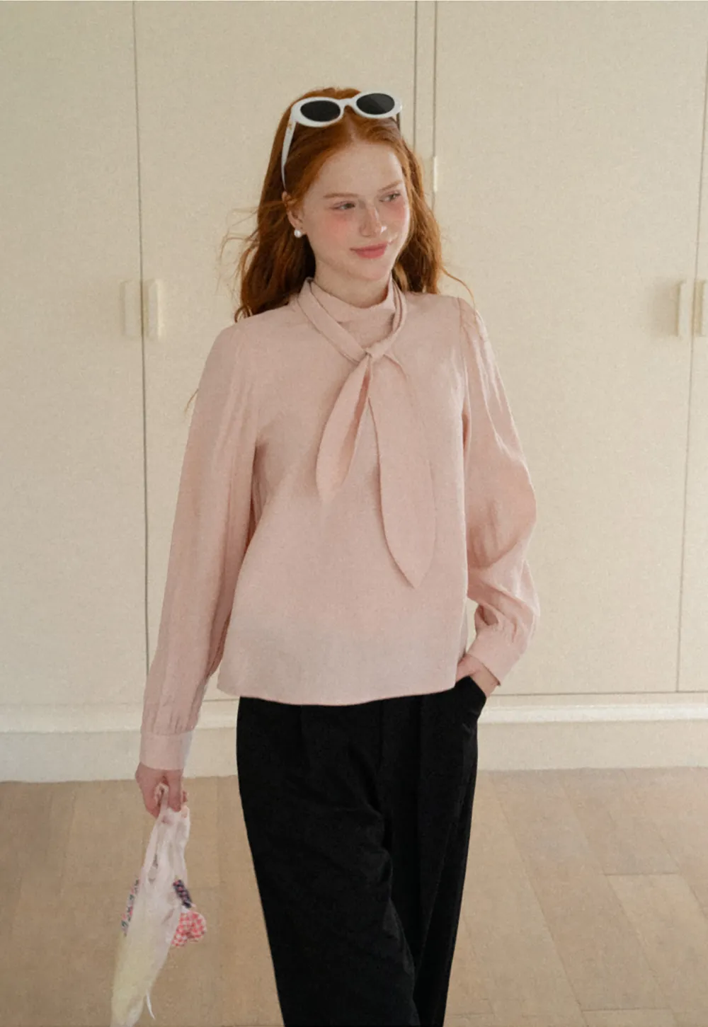 Puffed Sleeve High Neck Blouse