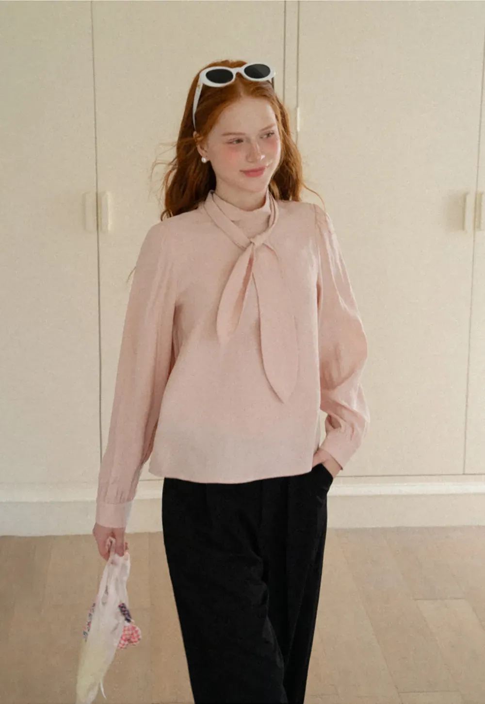 Puffed Sleeve High Neck Blouse
