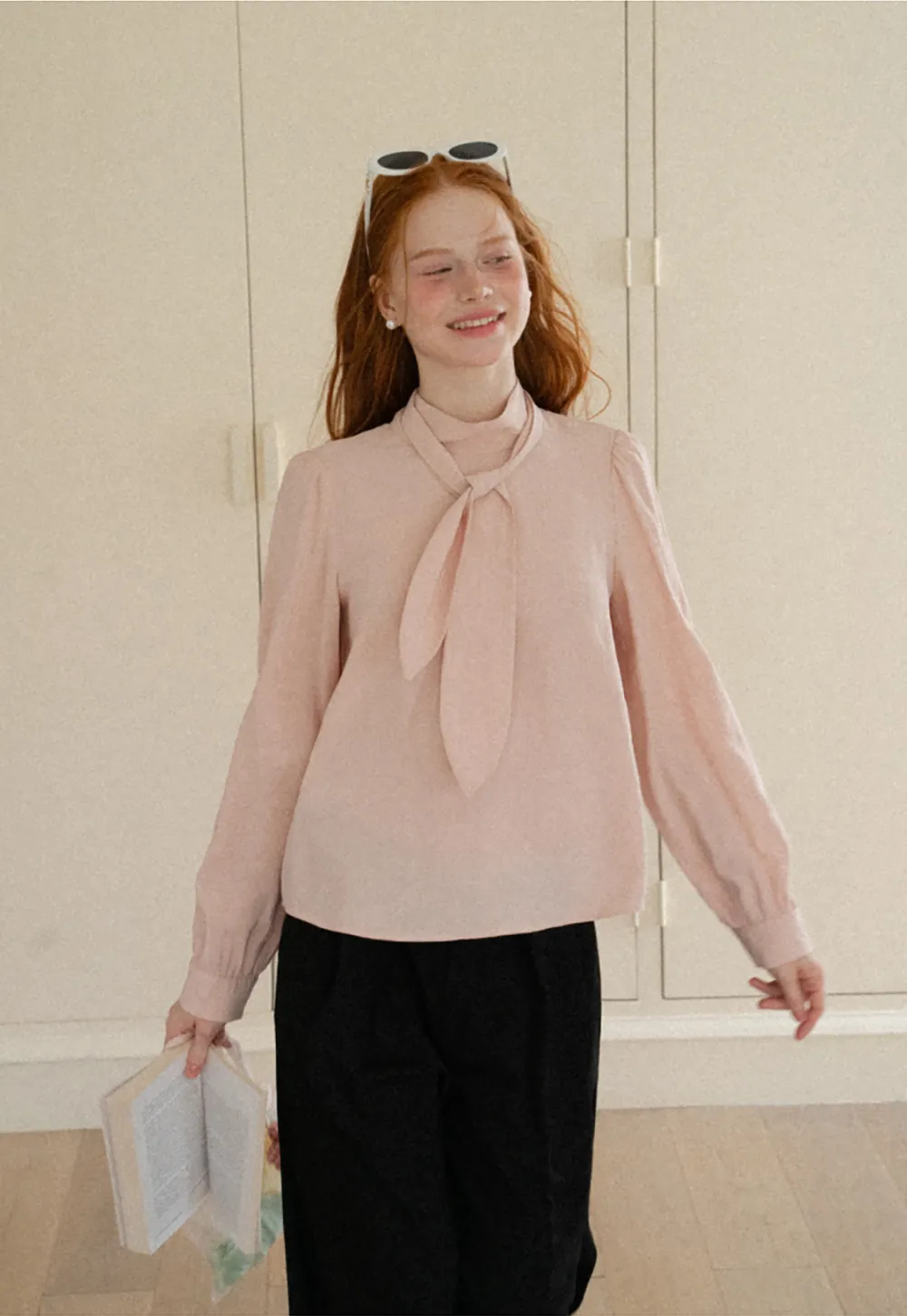 Puffed Sleeve High Neck Blouse
