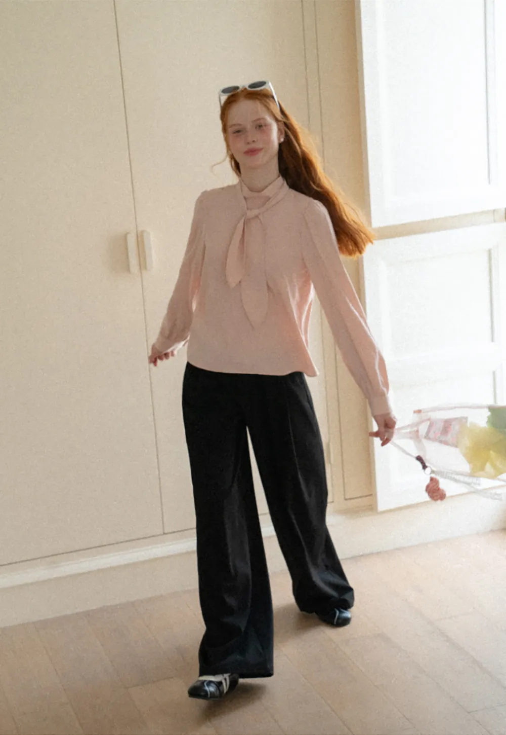 Puffed Sleeve High Neck Blouse